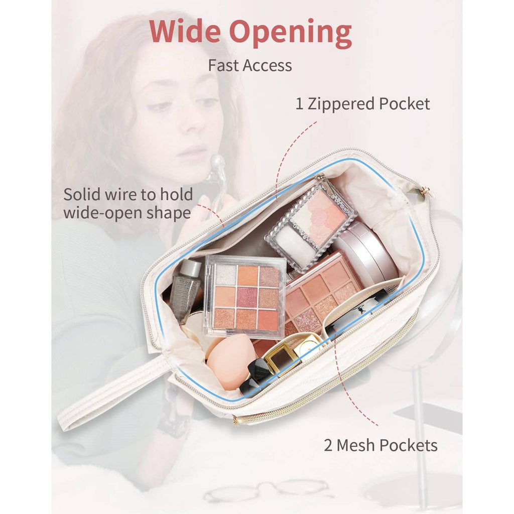 Wide-open Quilted Travel Makeup Organizer Bag with Handle