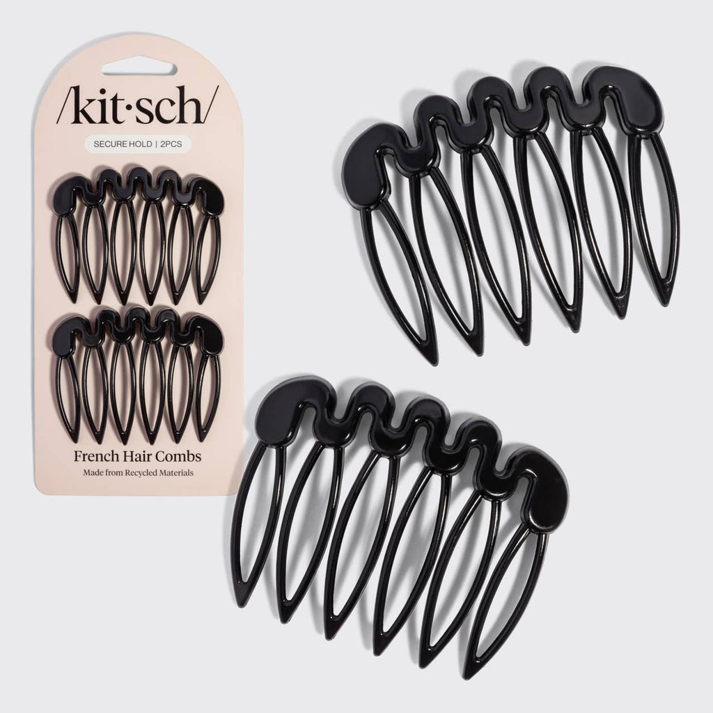 Recycled Plastic French Hair Combs 2pc Set - Black