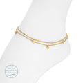 Double Layer Flat Charmed Anklet, Water Resistant