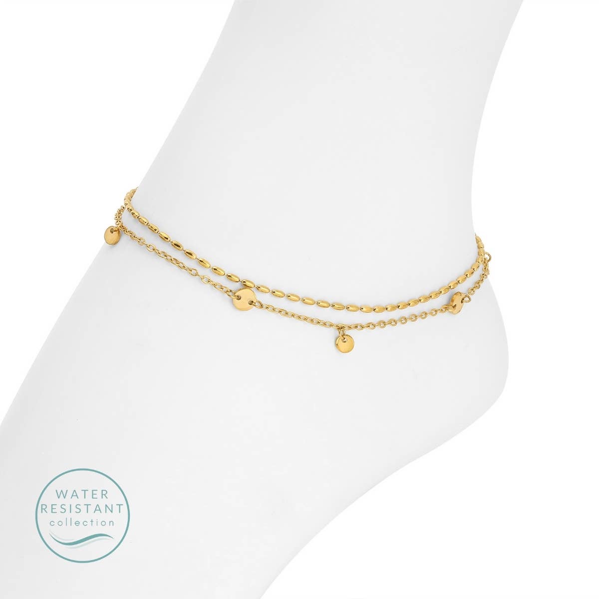 Double Layer Flat Charmed Anklet, Water Resistant