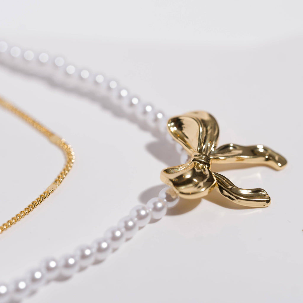 "Harmony" Gold Bow with Pearls Necklace Set