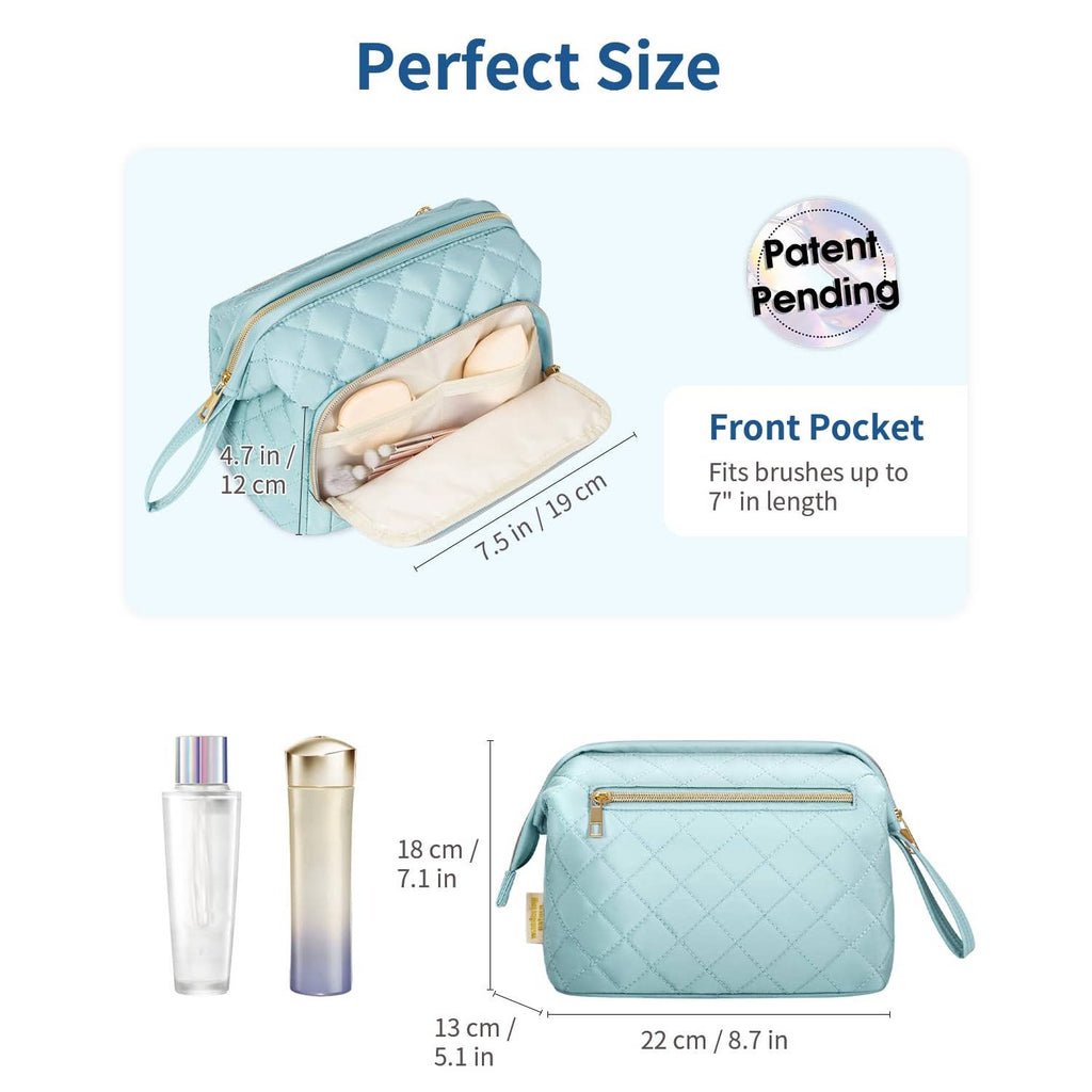 Wide-open Quilted Travel Makeup Organizer Bag with Handle