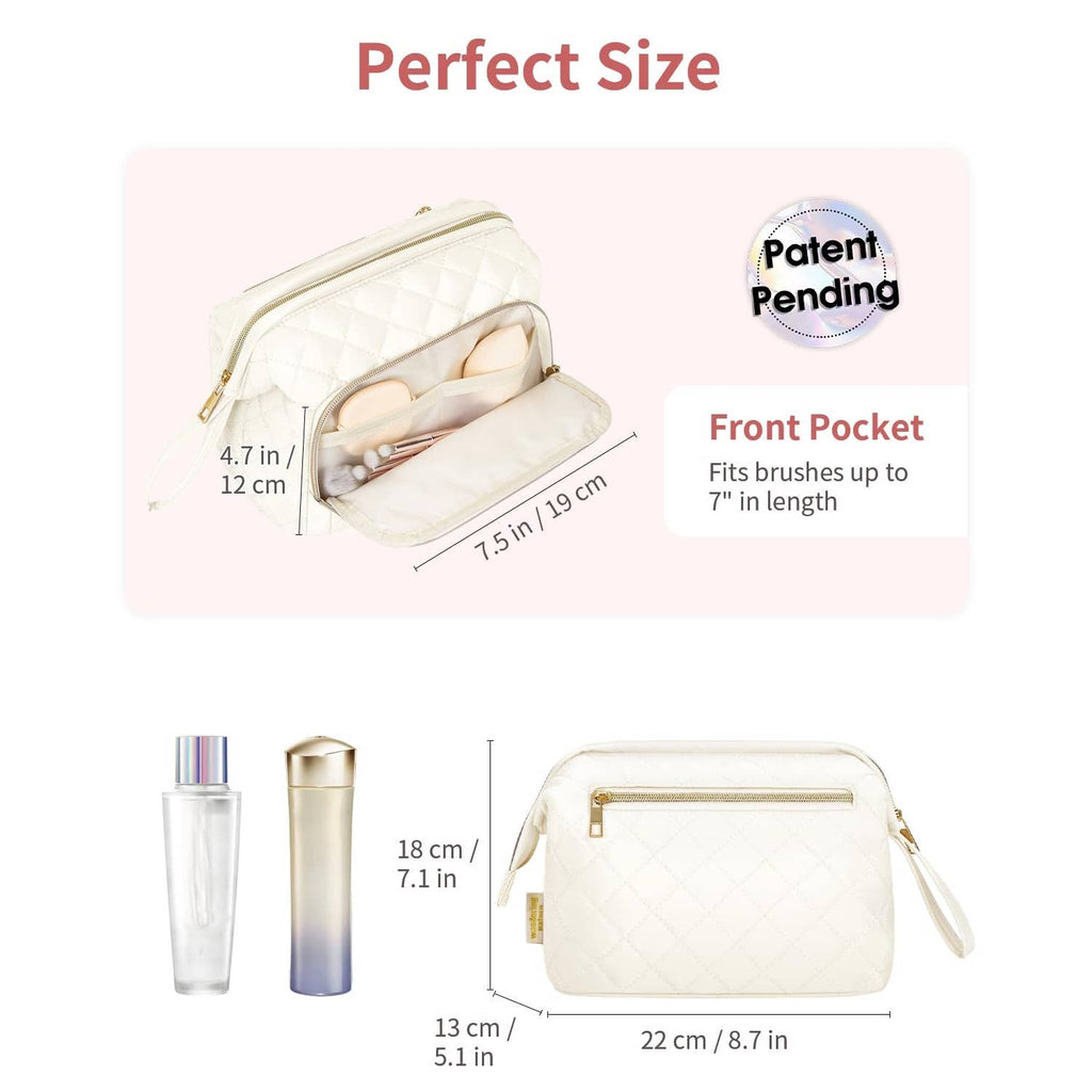Wide-open Quilted Travel Makeup Organizer Bag with Handle