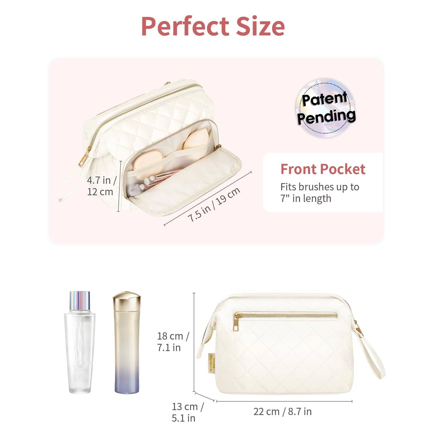 Wide-open Quilted Travel Makeup Organizer Bag with Handle