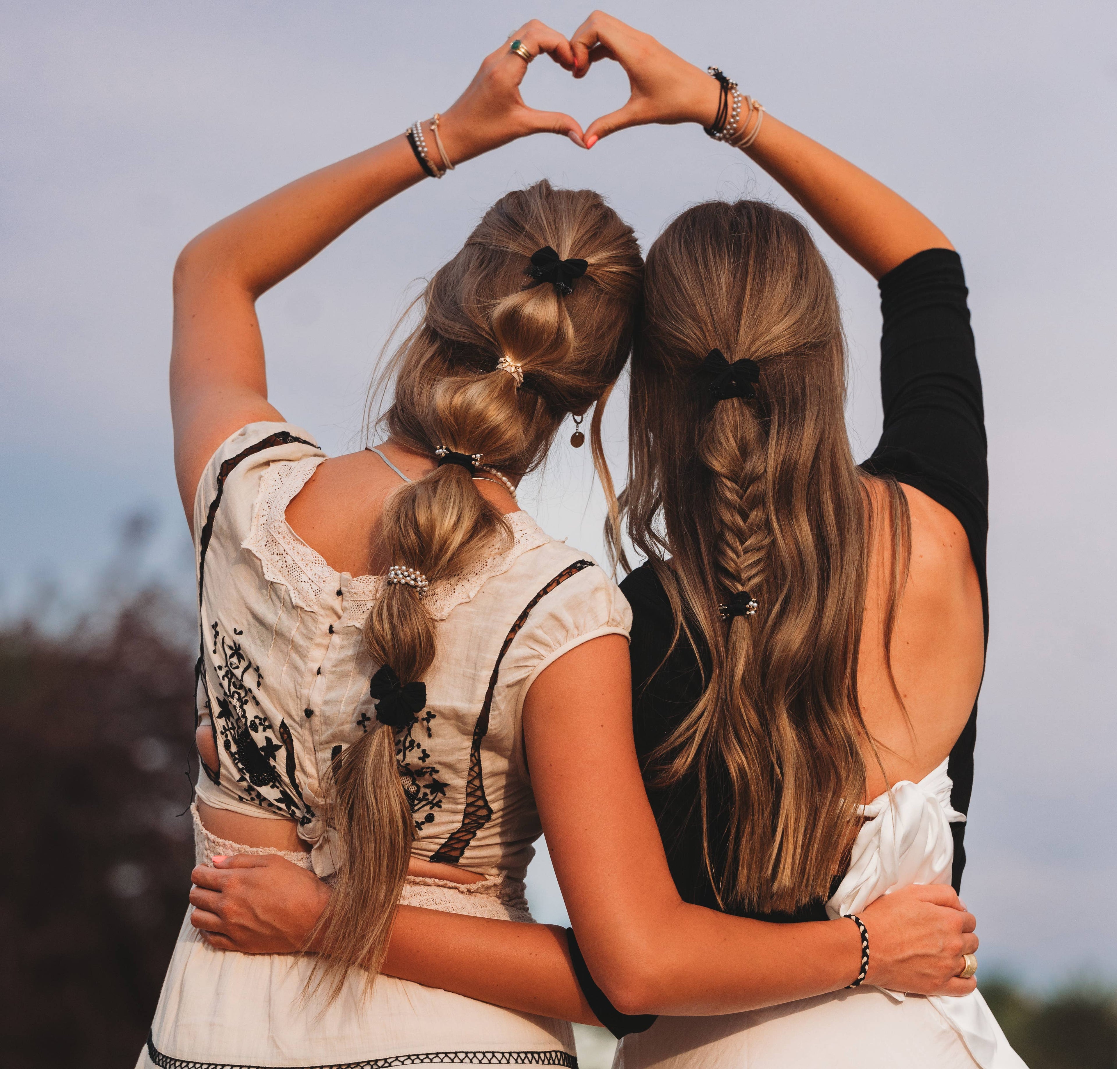 "Harmony" Bows, Pearls, Black & Gold Hair Tie Bracelets