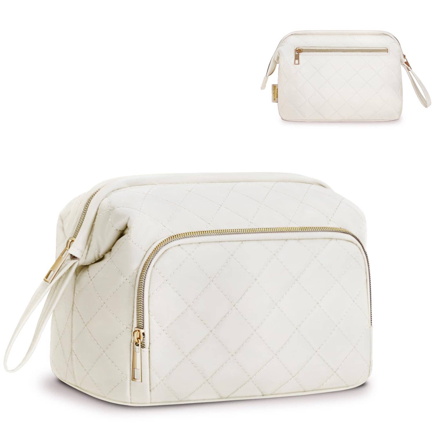 Wide-open Quilted Travel Makeup Organizer Bag with Handle