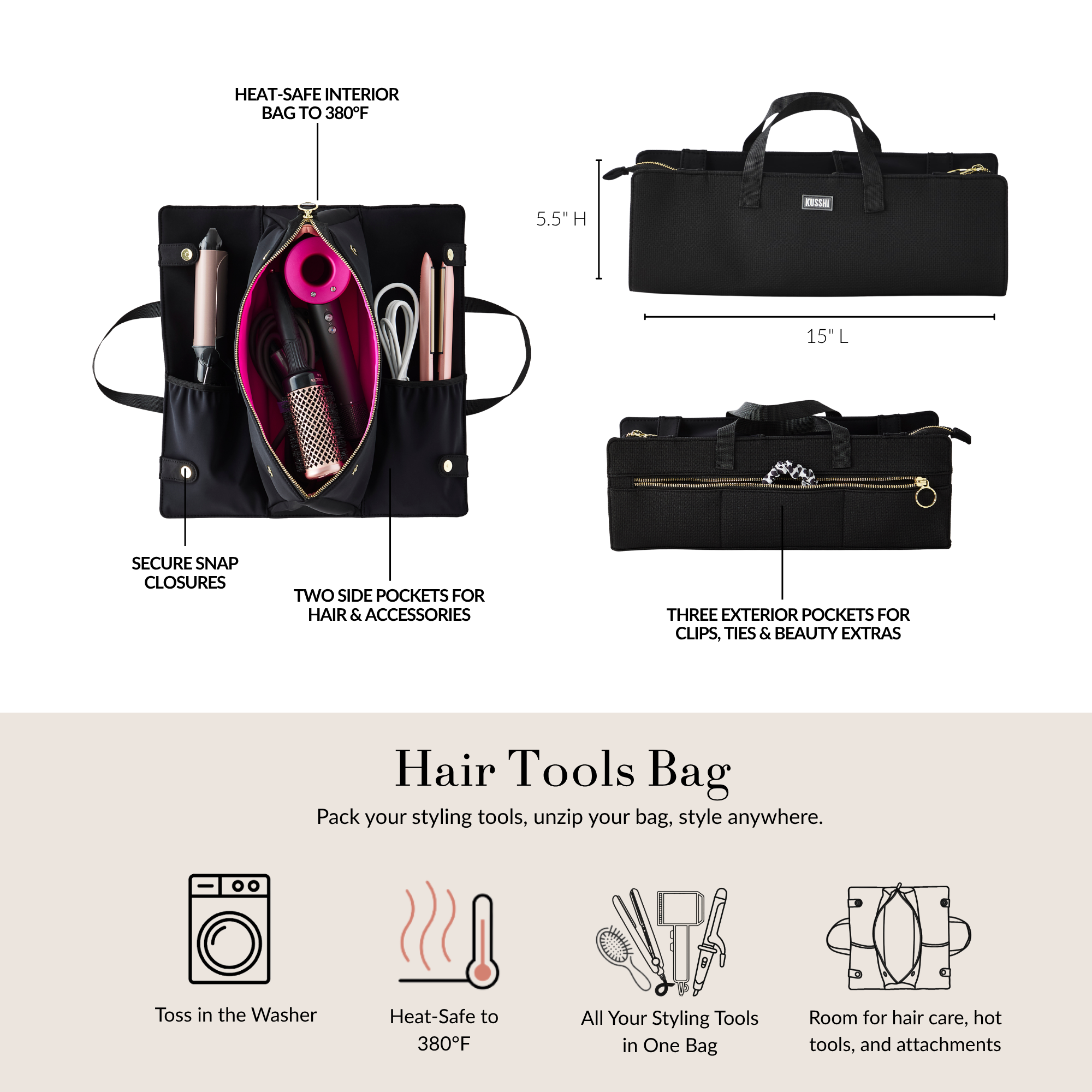 Hair Tools Bag - Heat Safe and Machine Washable