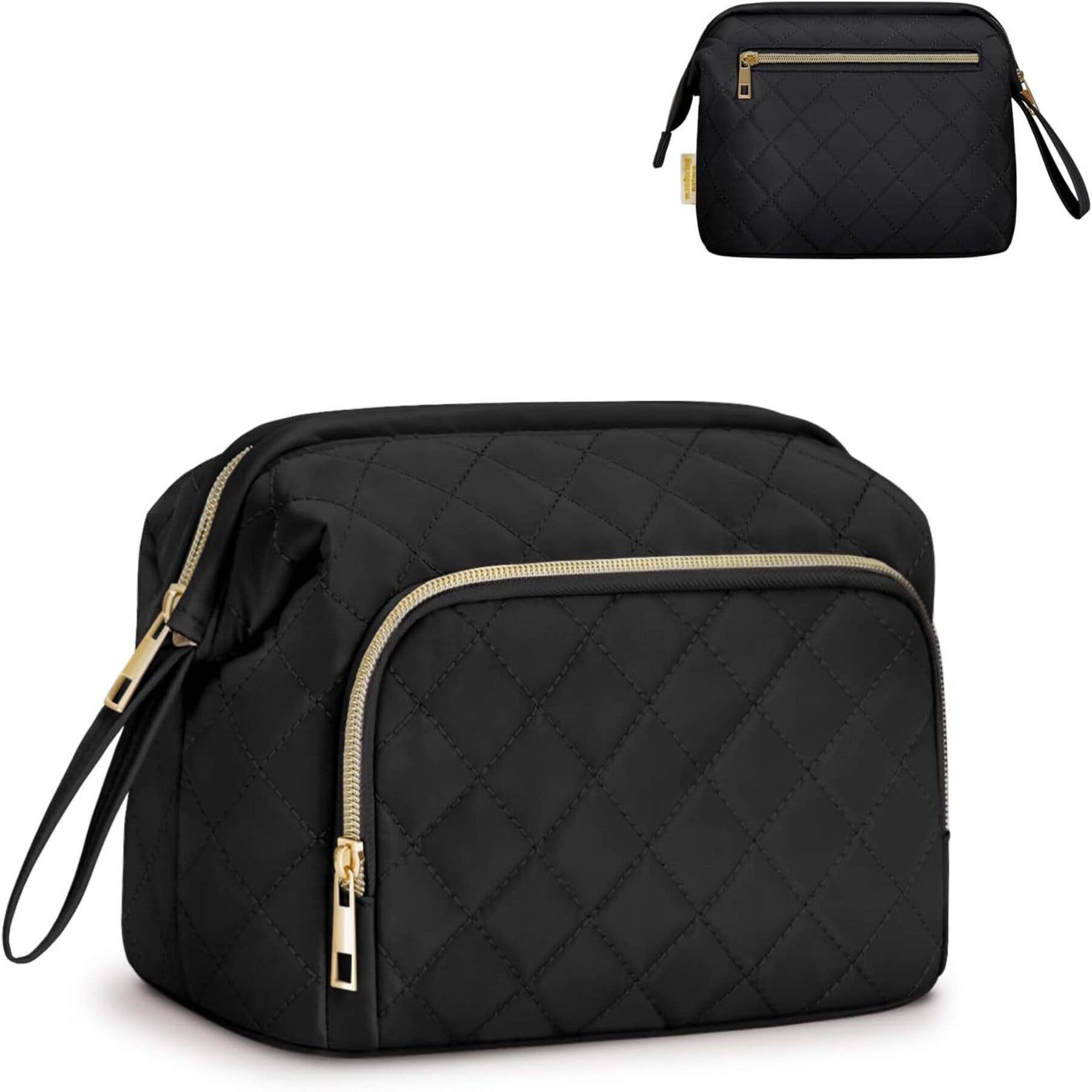 Wide-open Quilted Travel Makeup Organizer Bag with Handle
