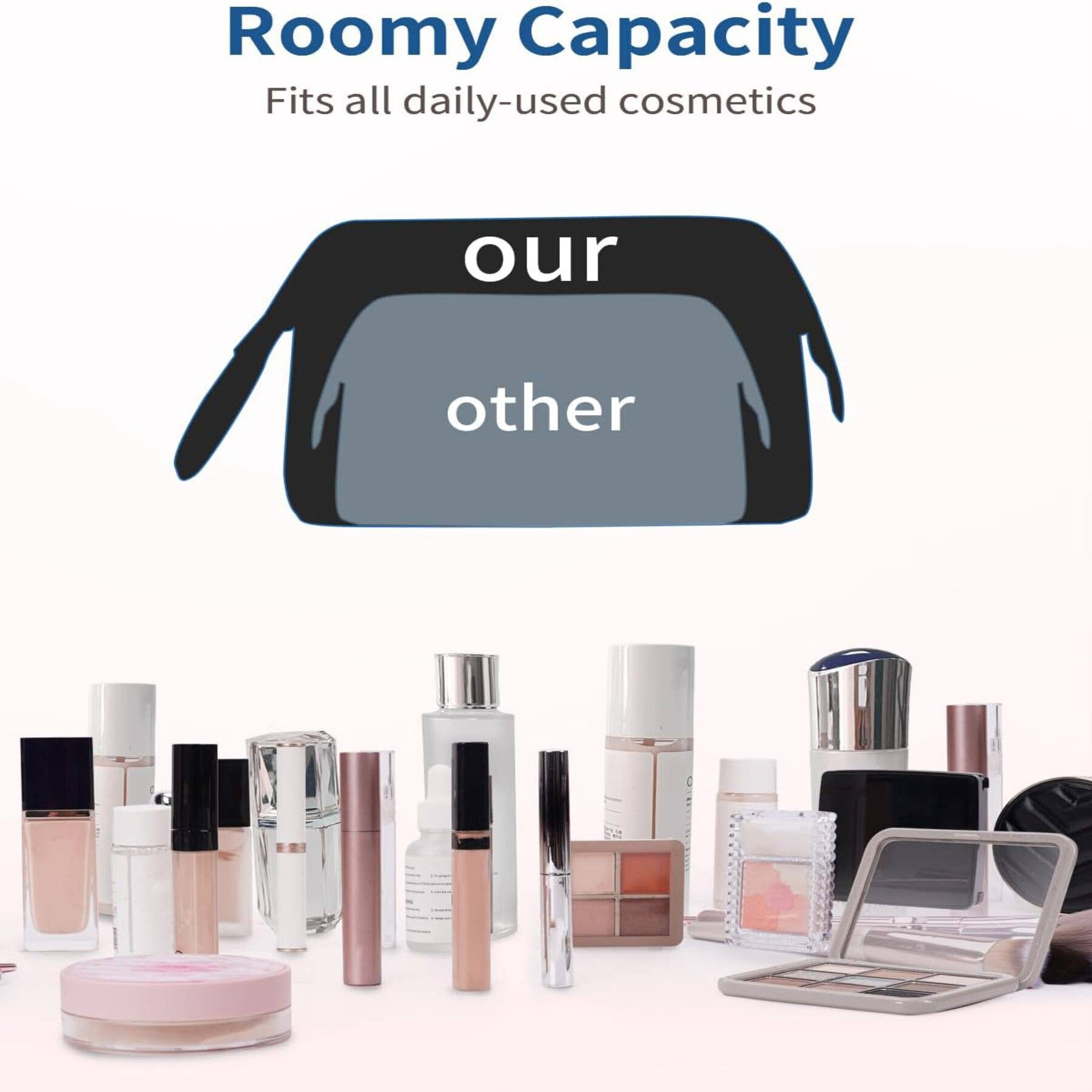 Wide-open Quilted Travel Makeup Organizer Bag with Handle