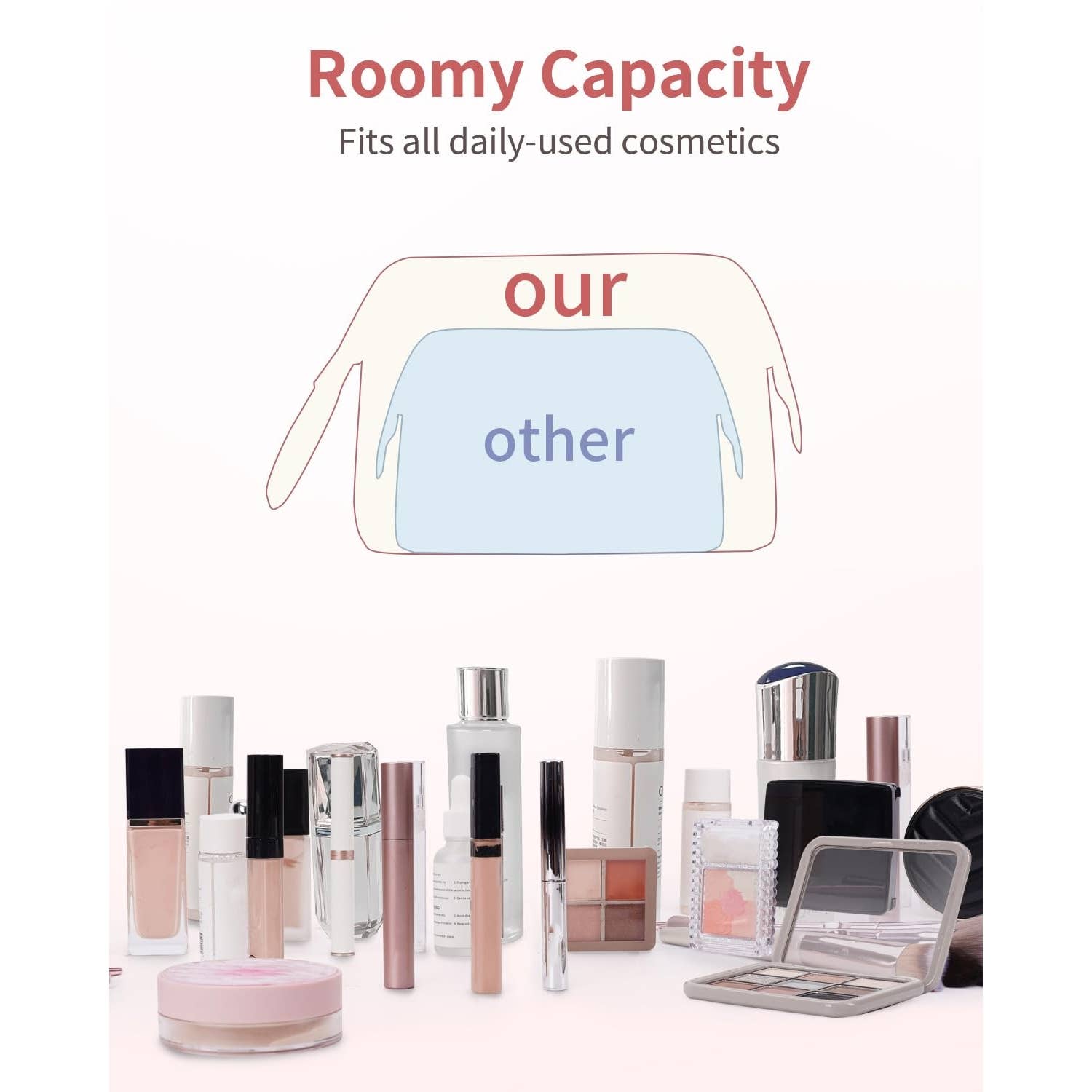 Wide-open Quilted Travel Makeup Organizer Bag with Handle