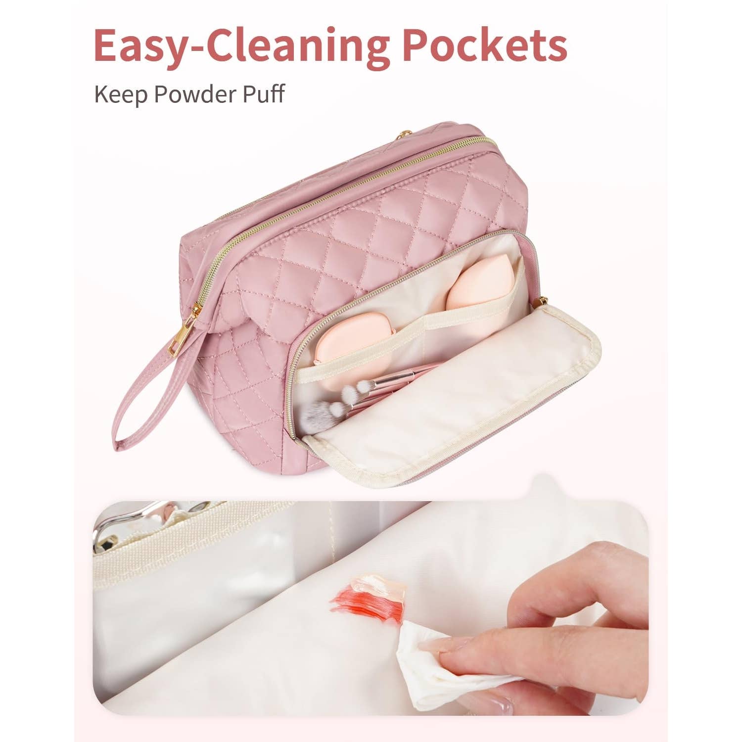 Wide-open Quilted Travel Makeup Organizer Bag with Handle