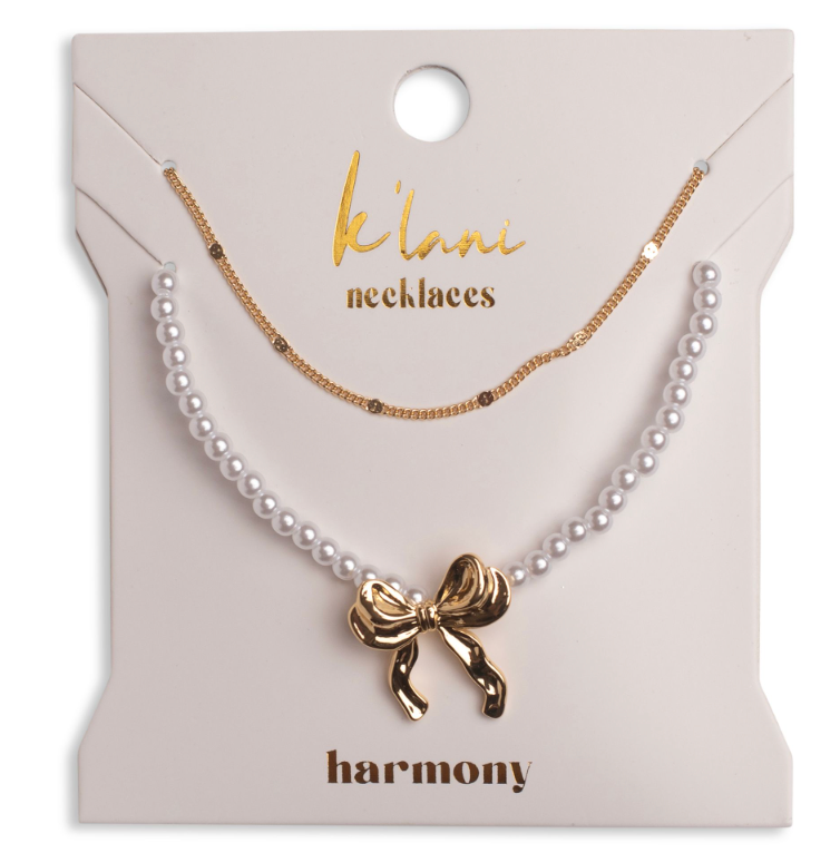 "Harmony" Gold Bow with Pearls Necklace Set