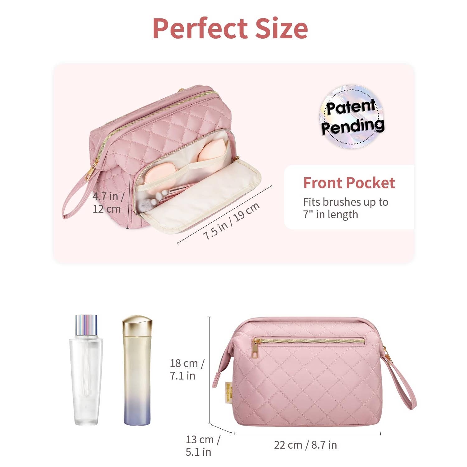 Wide-open Quilted Travel Makeup Organizer Bag with Handle