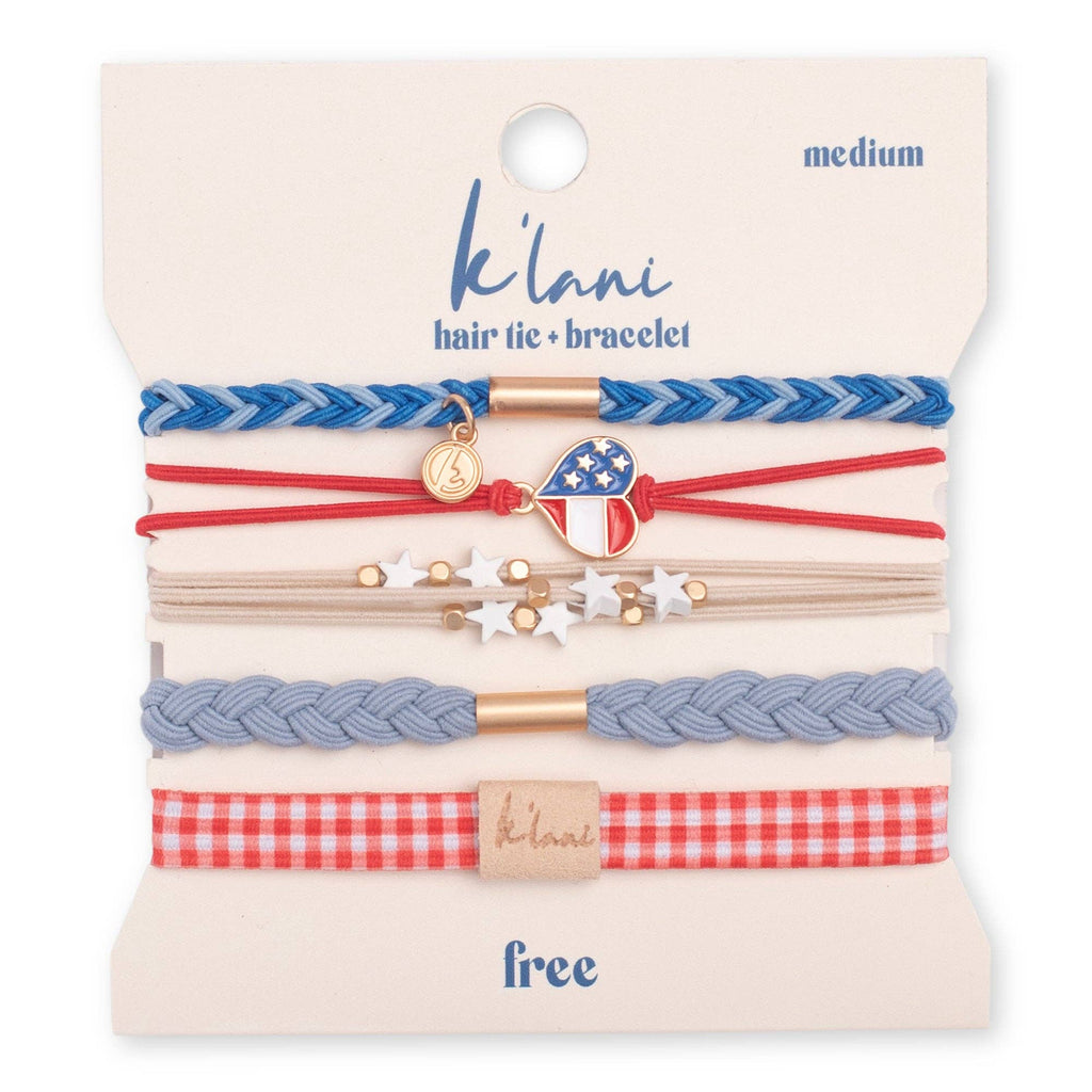 "Free" Patriotic Red, White and Blue Hair Tie Bracelet
