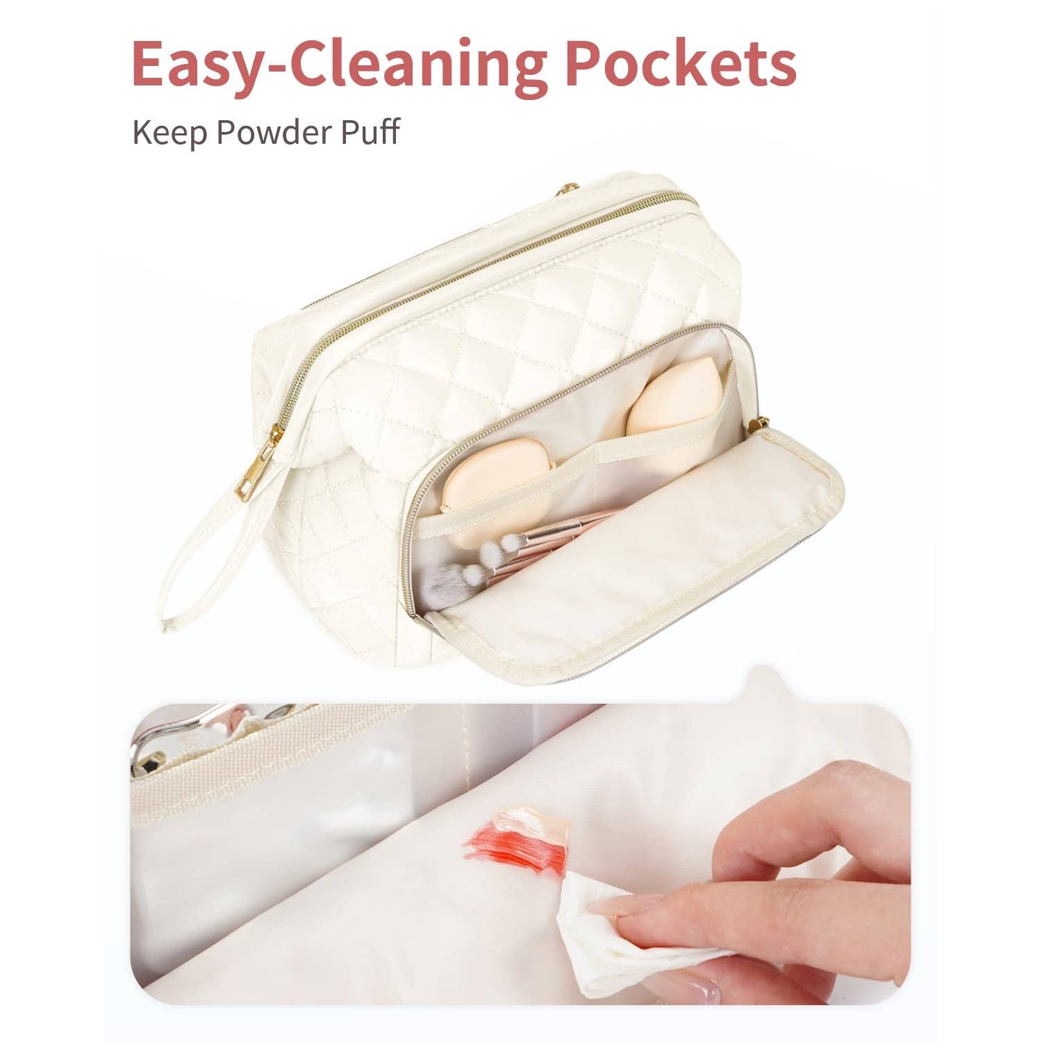 Wide-open Quilted Travel Makeup Organizer Bag with Handle