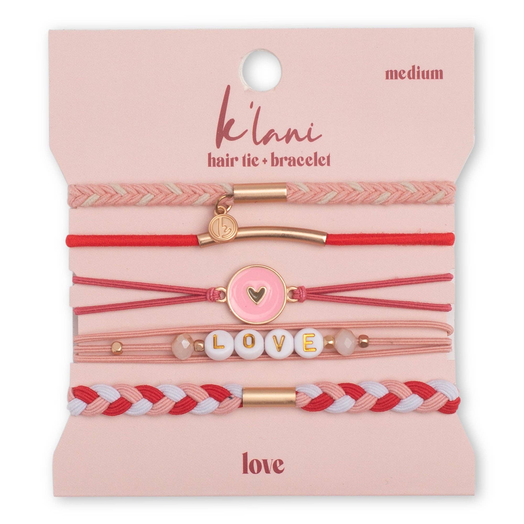 "Love" Pink Hearts Hair Tie Bracelets