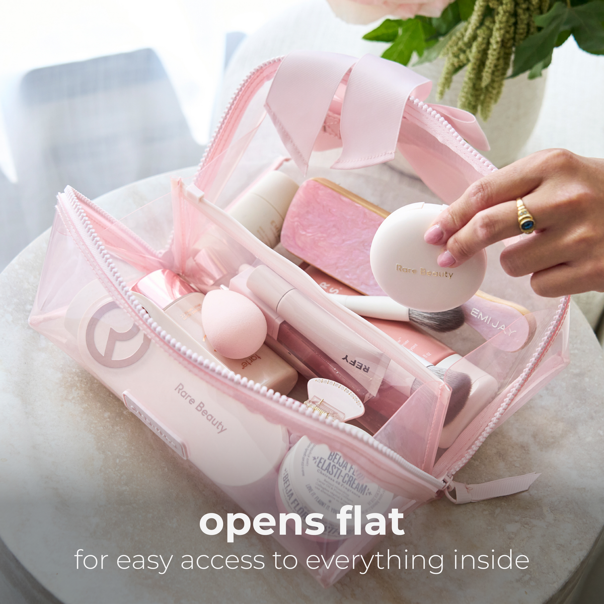 Jelly Cosmetic Bag – Ballet Pink Bow Lay-Flat Makeup Bag