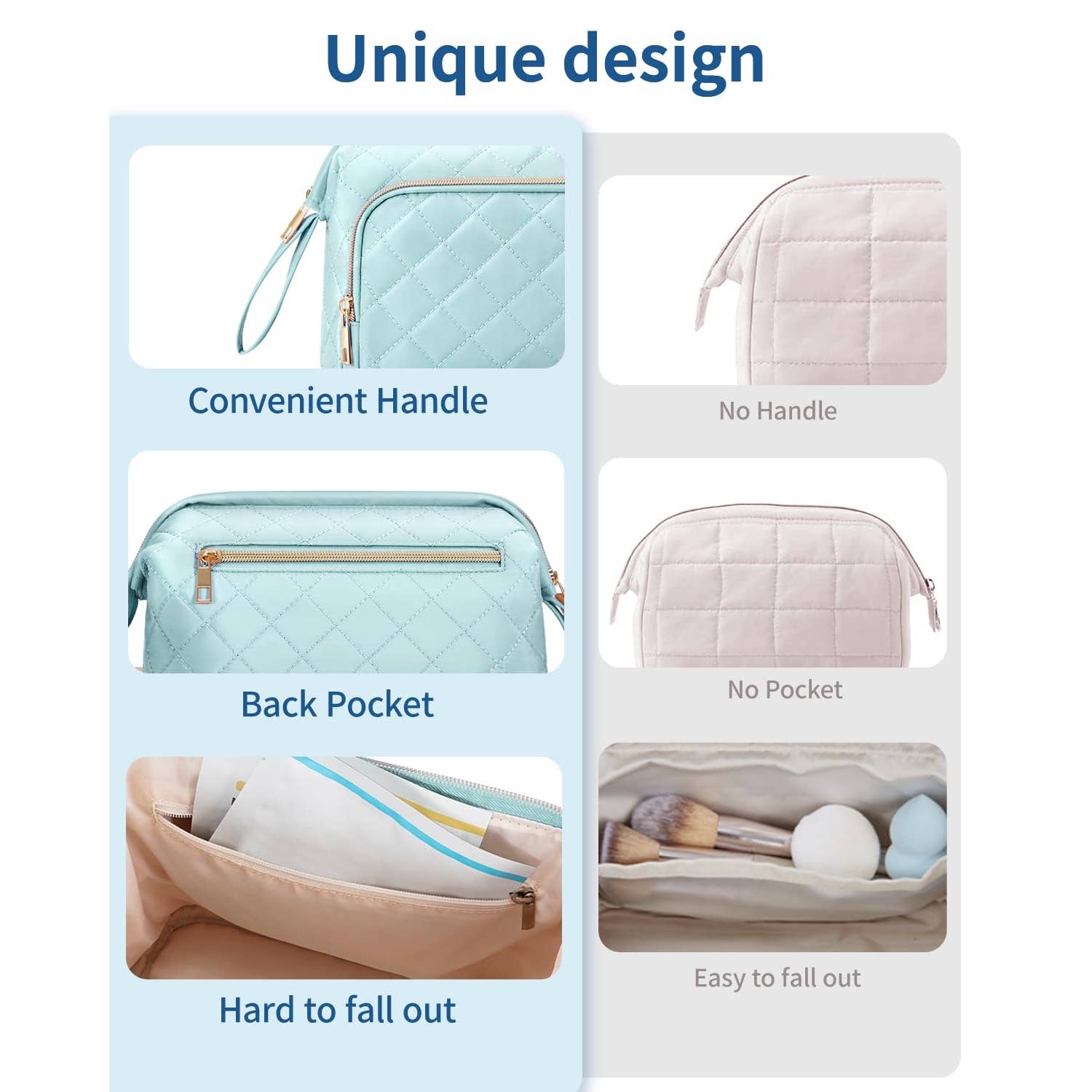 Wide-open Quilted Travel Makeup Organizer Bag with Handle