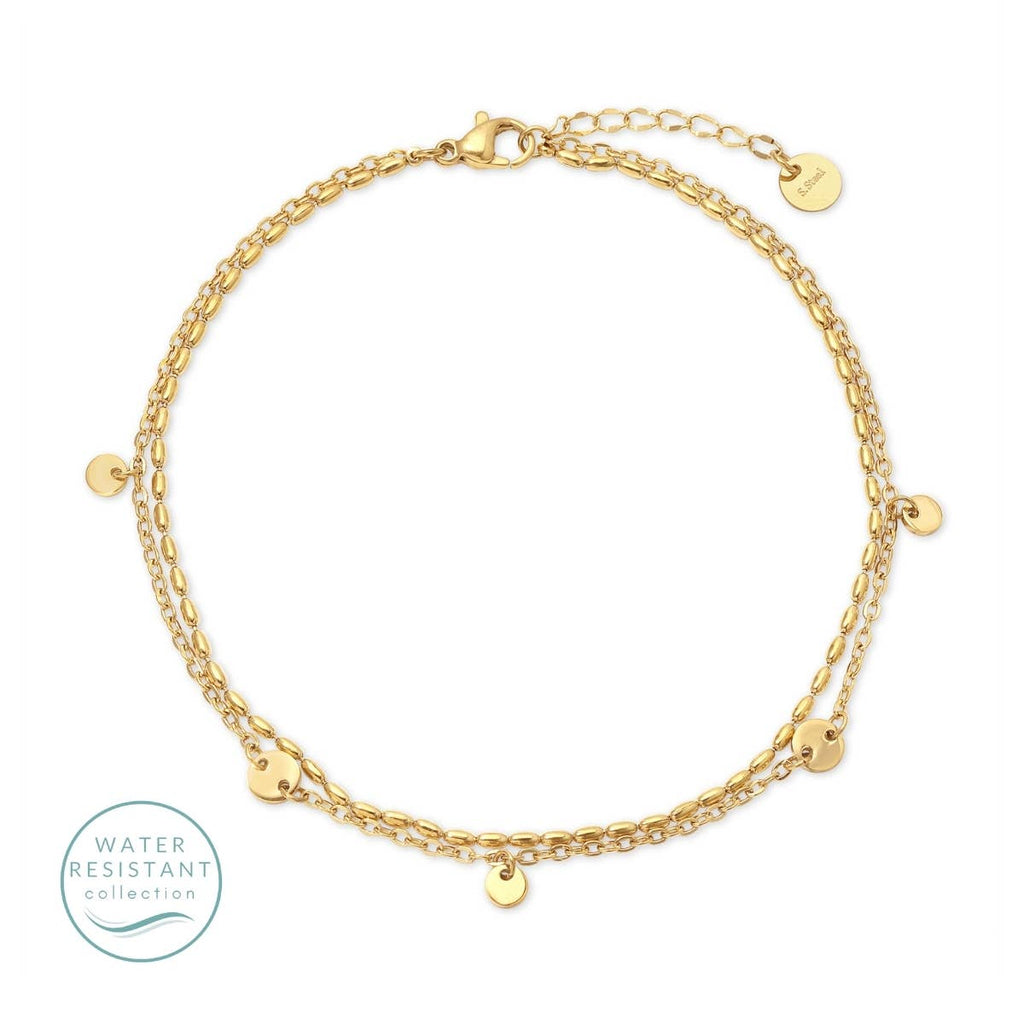 Double Layer Flat Charmed Anklet, Water Resistant