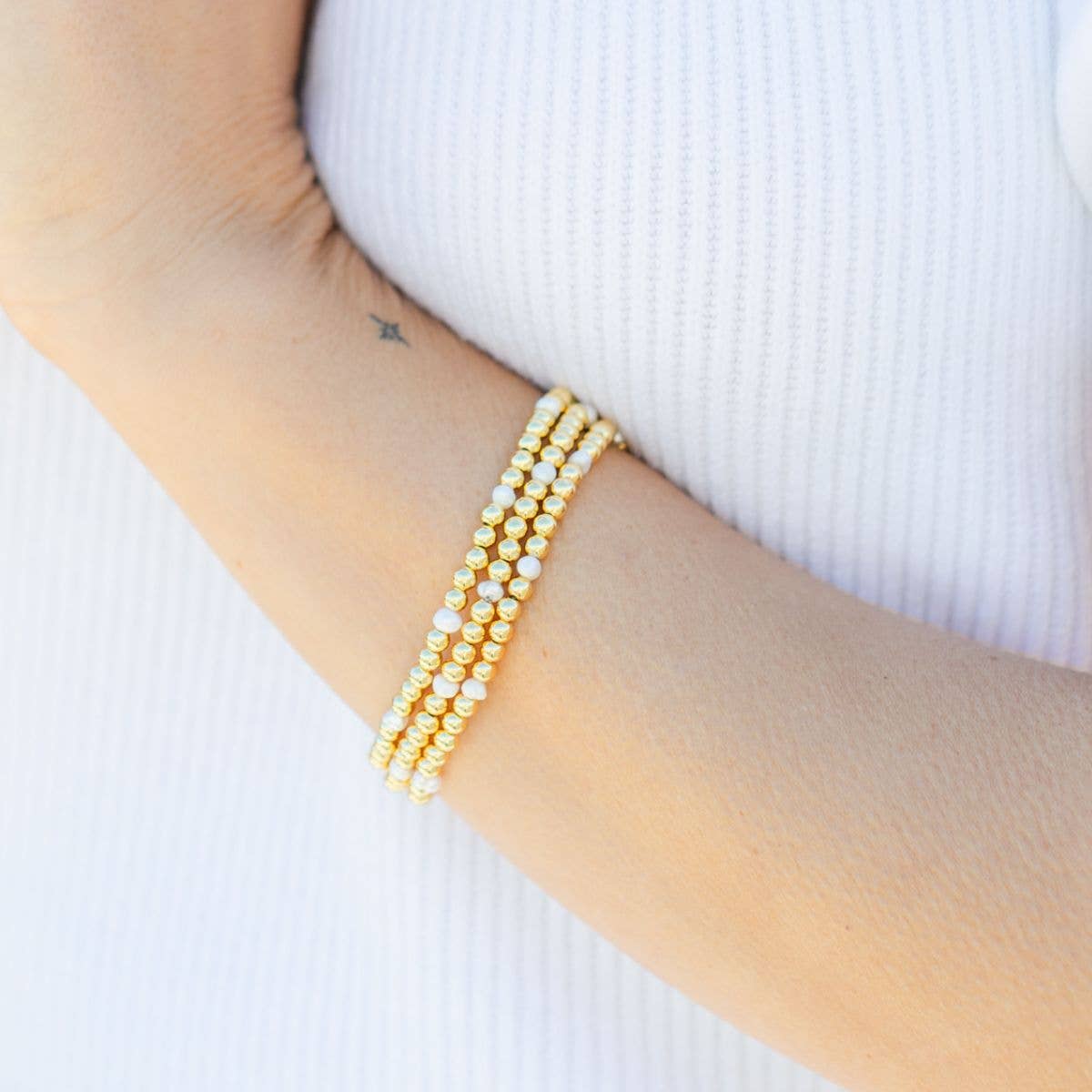 4mm Bead & Pearl Stretch Bracelet