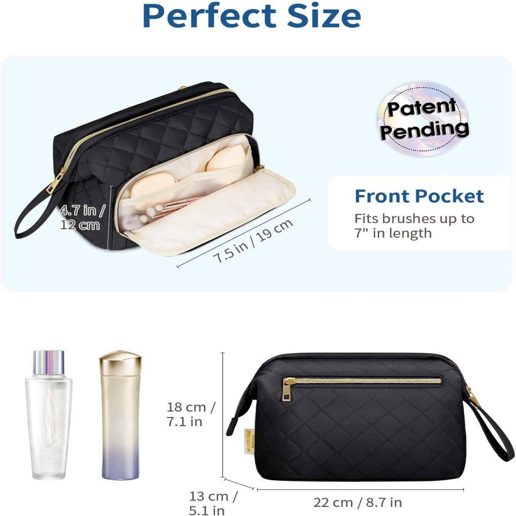 Wide-open Quilted Travel Makeup Organizer Bag with Handle