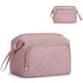 Wide-open Quilted Travel Makeup Organizer Bag with Handle