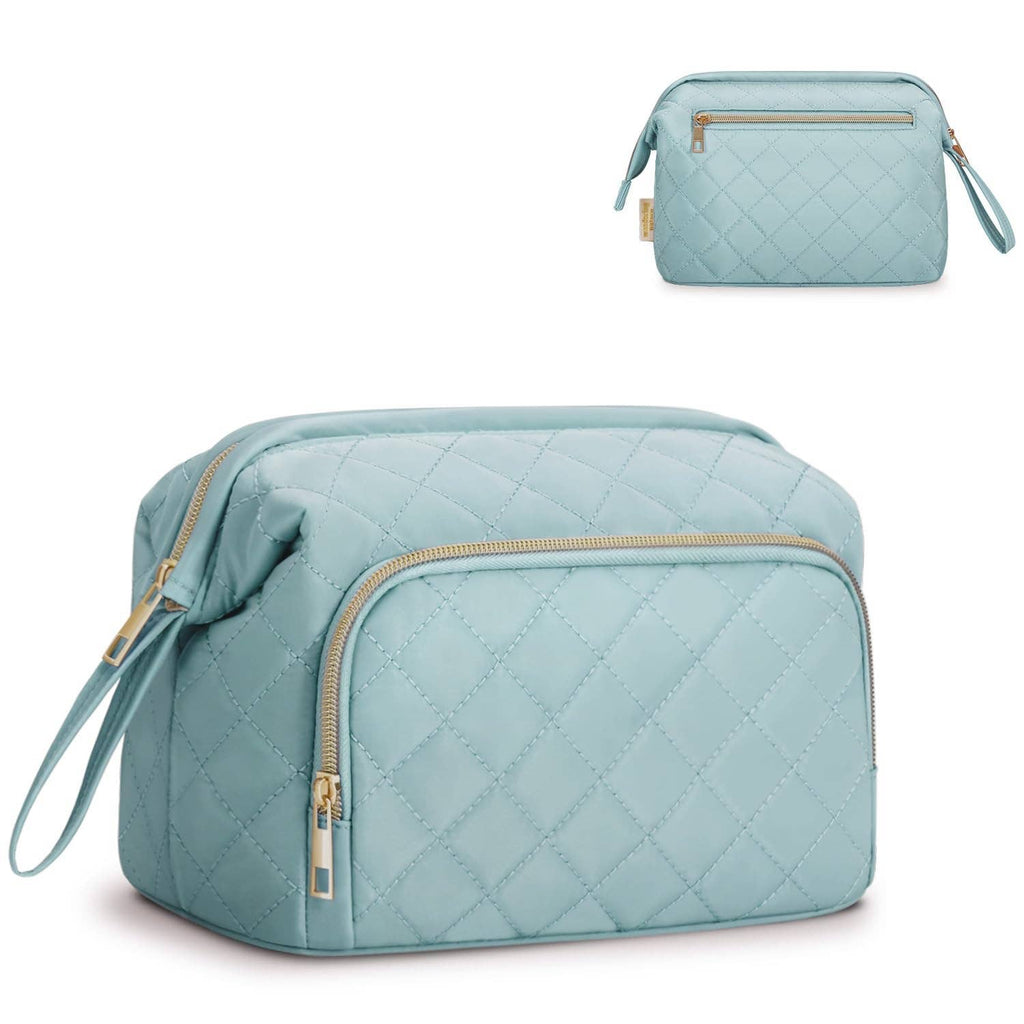 Wide-open Quilted Travel Makeup Organizer Bag with Handle