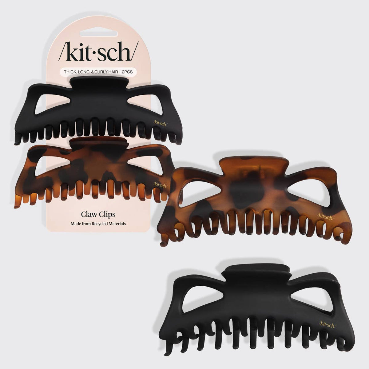 Recycled Plastic Jumbo Classic Claw Clips 2pc - Black & Tort