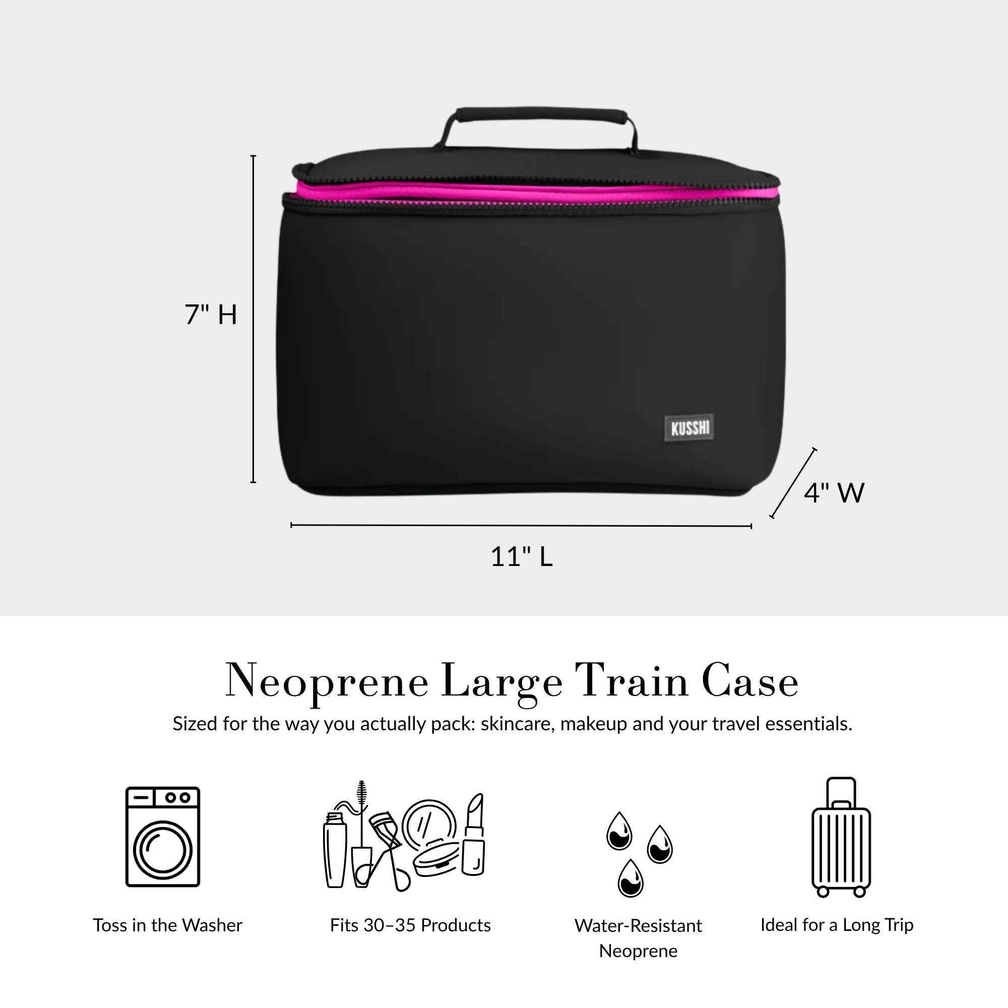 Neoprene Large Train Case - Machine Washable Makeup Bag