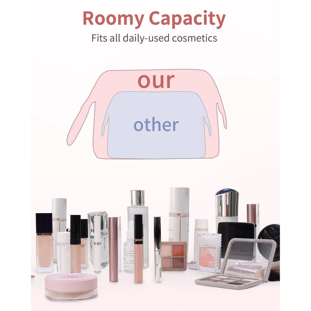 Wide-open Quilted Travel Makeup Organizer Bag with Handle