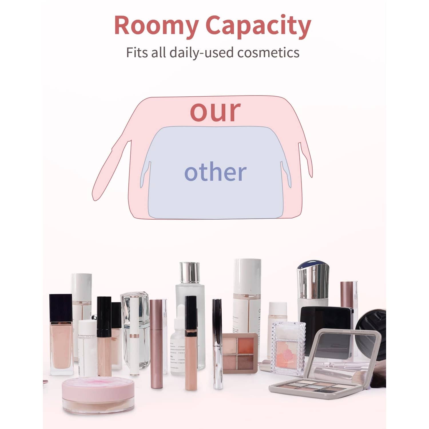 Wide-open Quilted Travel Makeup Organizer Bag with Handle
