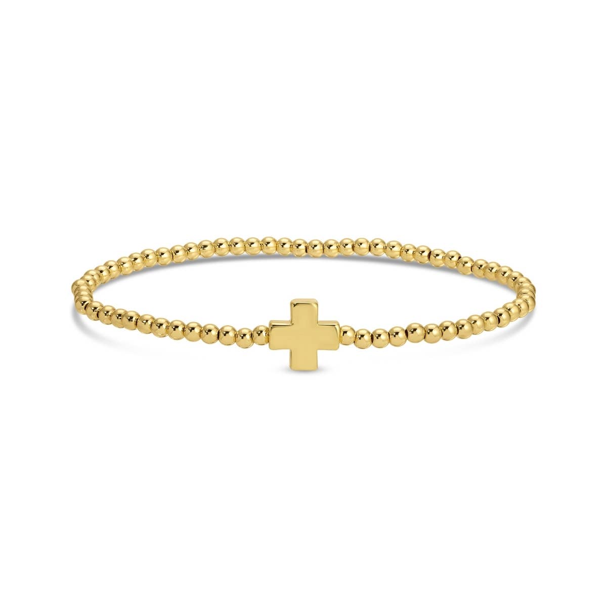 3mm Beaded Stretch Bracelet with Single Gold Cross